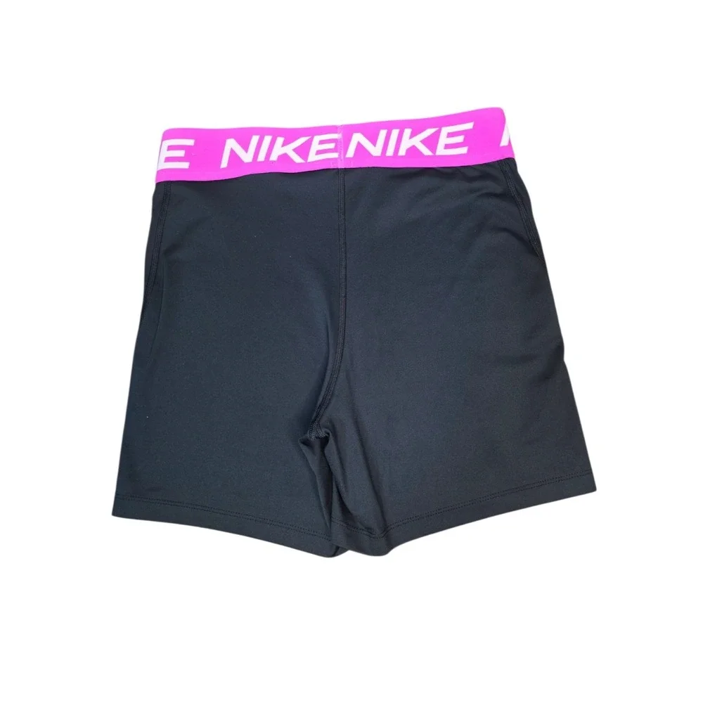 Nike Dri-FIT Womens L Compression Shorts Black Pink Logo Waistband Athletic